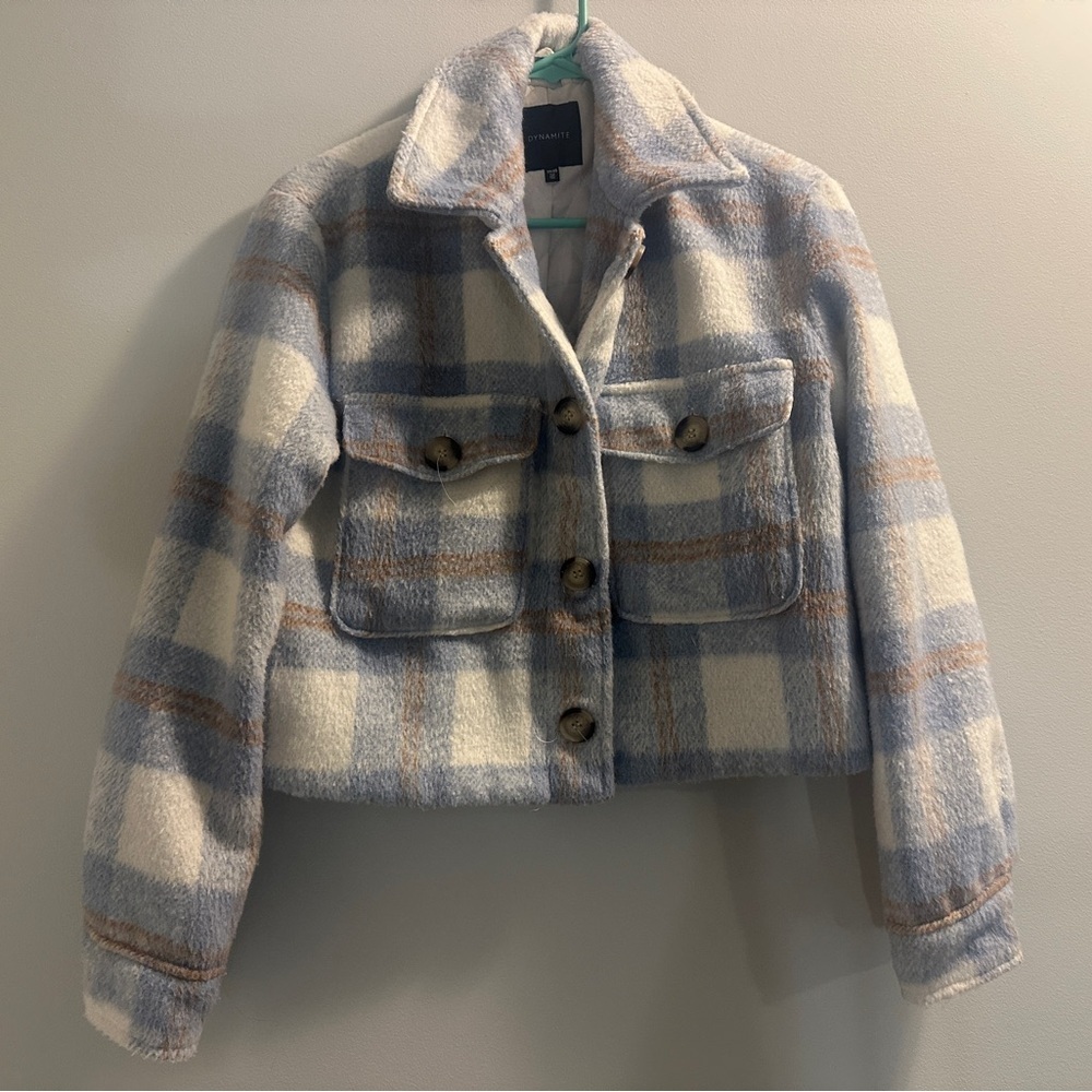 Dynamite crop plaid wool blend Shacket with lining| size xs